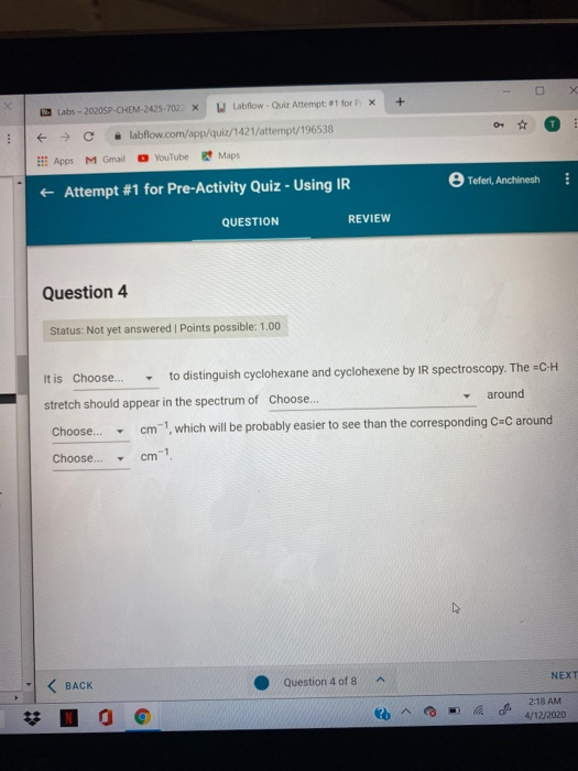 Solved Labs 2020SPCHEM2425702.X Labflow. Ouit Attemp...
