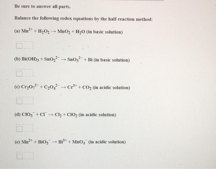 Solved Be sure to answer all parts. Balance the following | Chegg.com