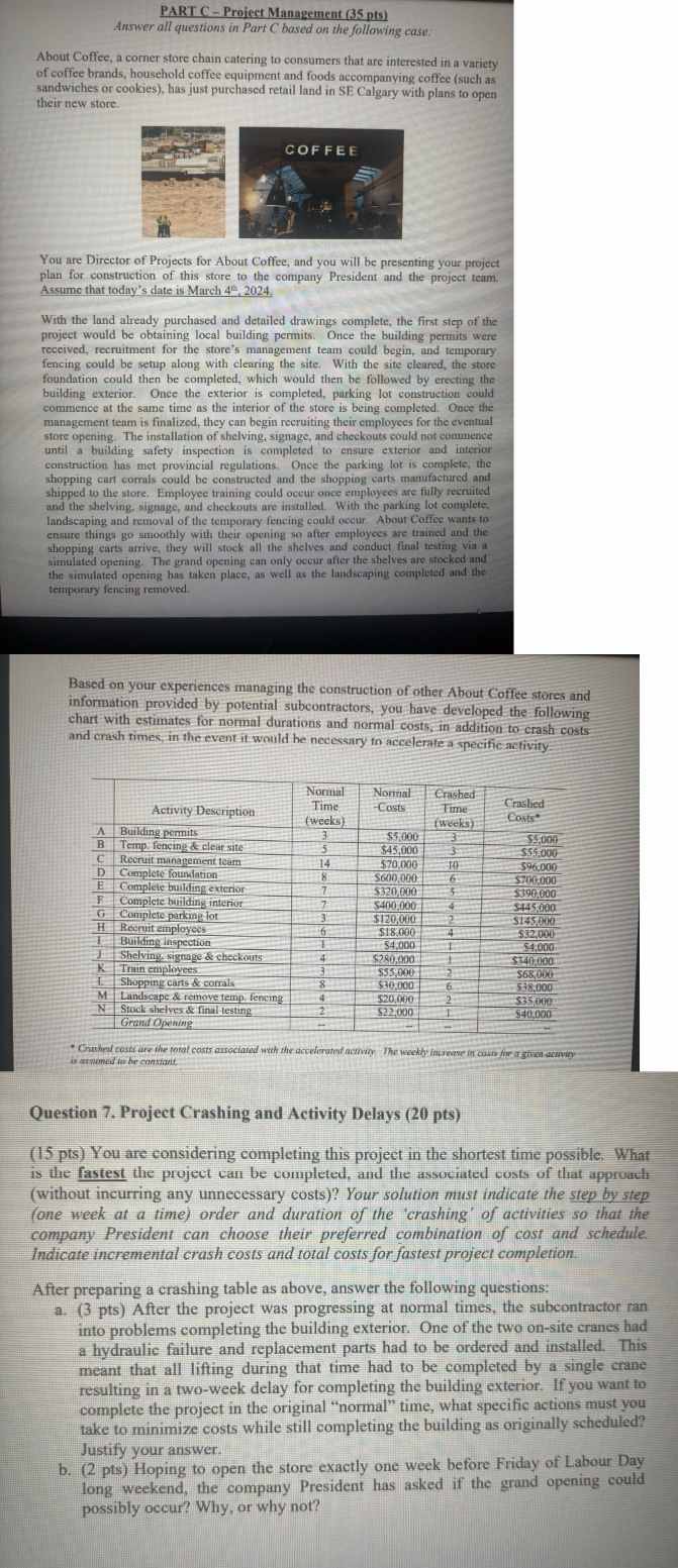 Solved PART C - ﻿Project Management ( 35 ﻿pts)Answer all | Chegg.com