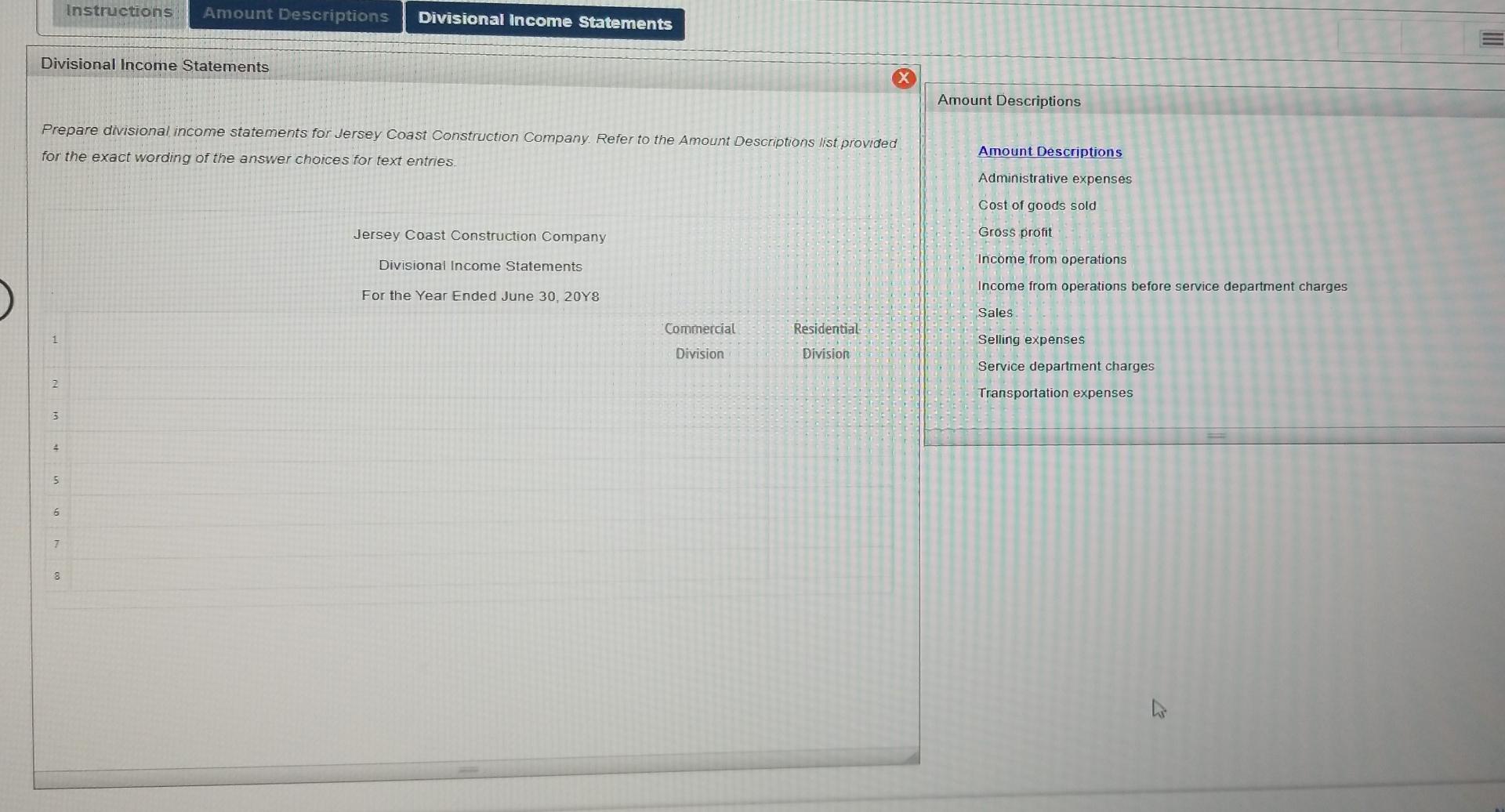 Solved Divisional income statements Instructions Amount | Chegg.com