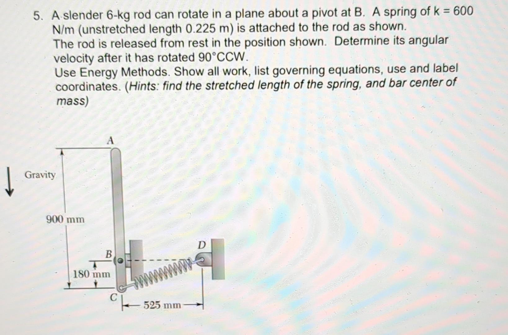 Solved 5. A slender 6-kg rod can rotate in a plane about a | Chegg.com