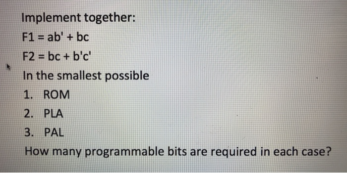 Solved Implement Together: F1 = Ab' + Bc F2 = Bc + B'c' In | Chegg.com