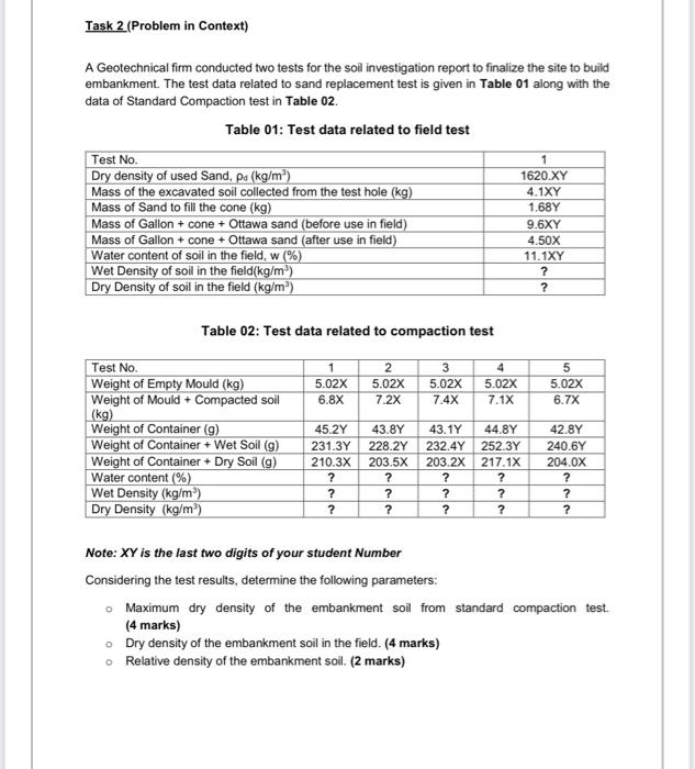 Solved Task 2 (Problem in Context) A Geotechnical firm | Chegg.com