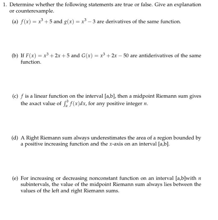 Solved Determine whether the following statements are true | Chegg.com