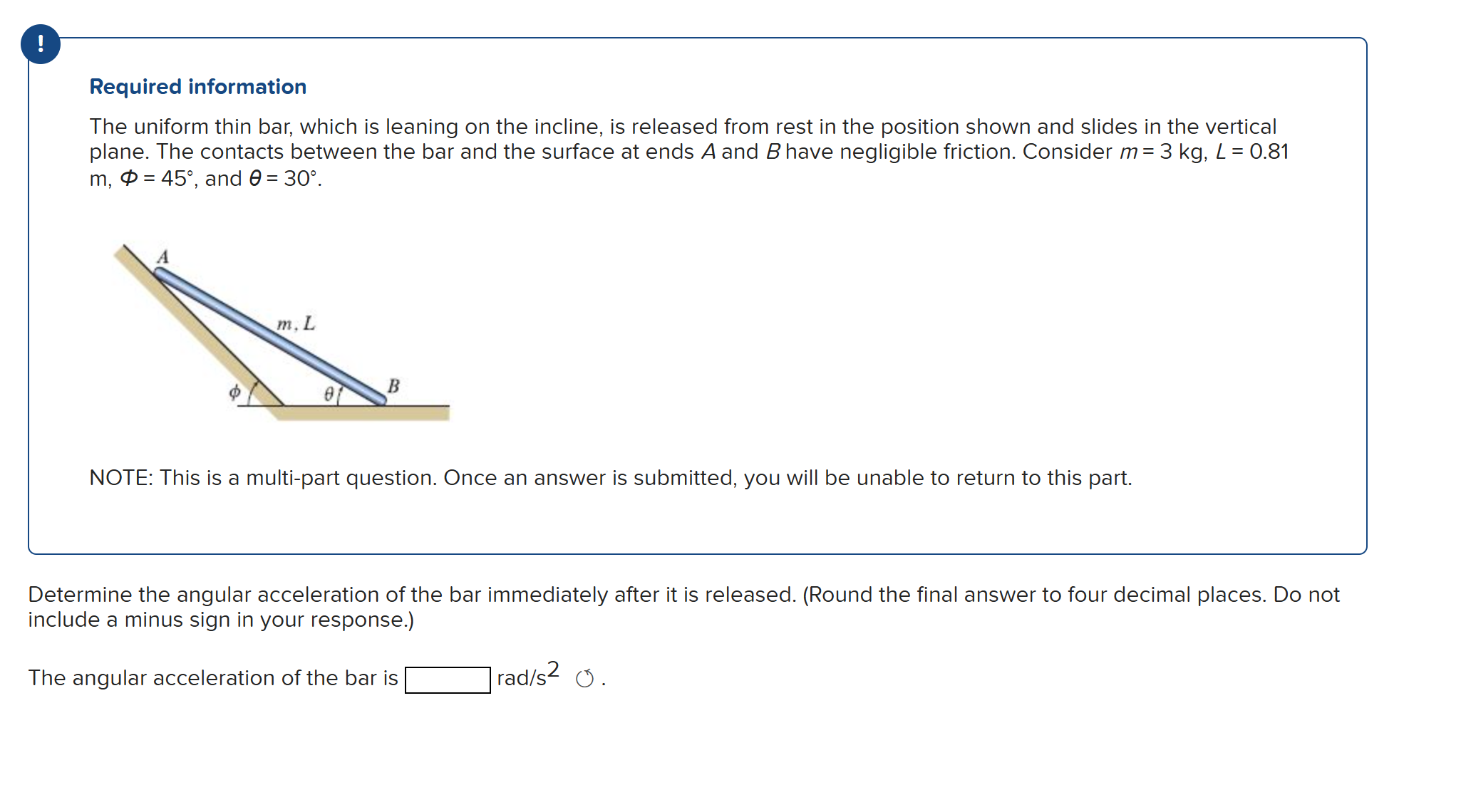 Solved Determine the angular acceleration of the bar | Chegg.com