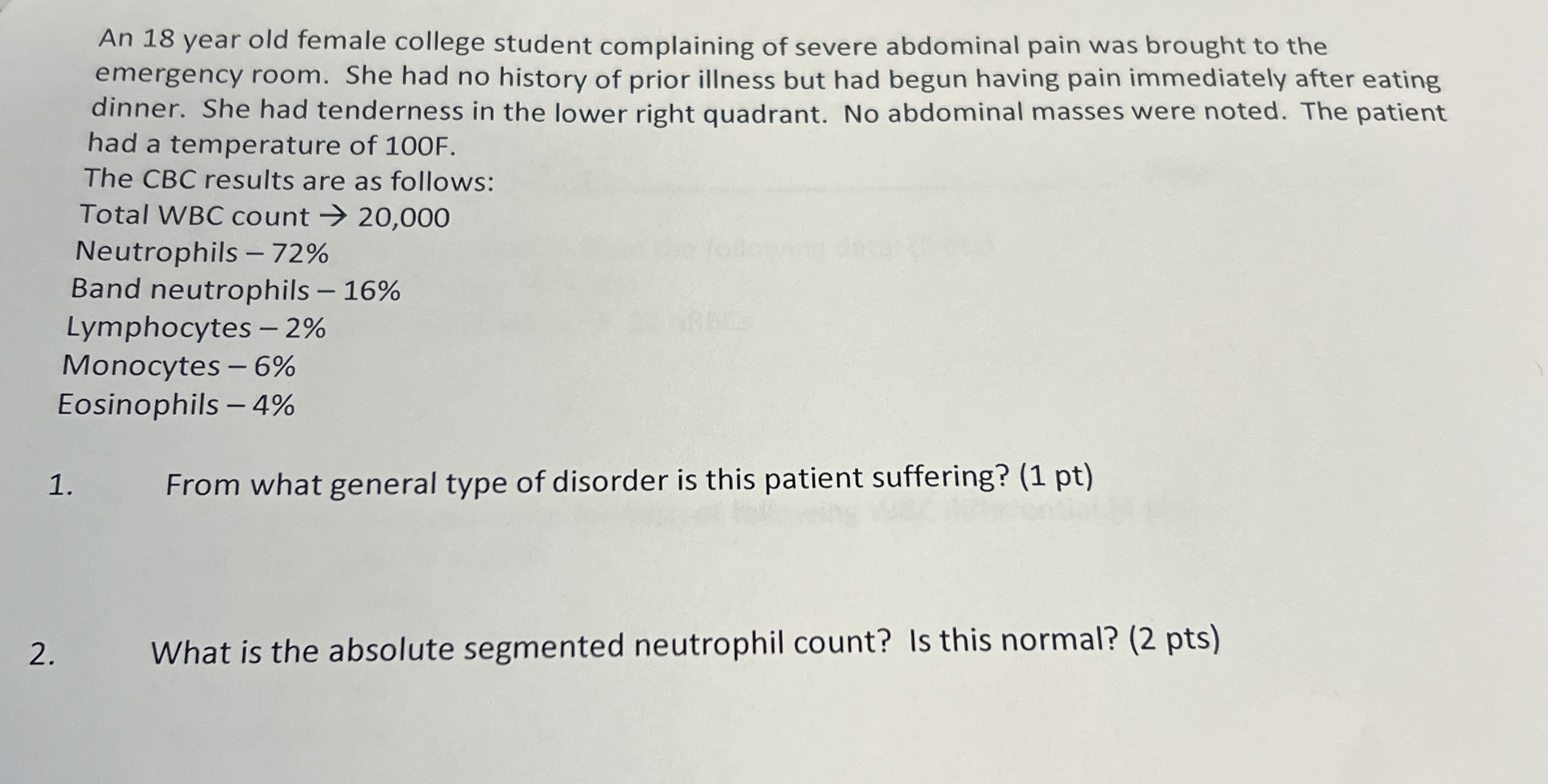 Solved An 18 ﻿year old female college student complaining of