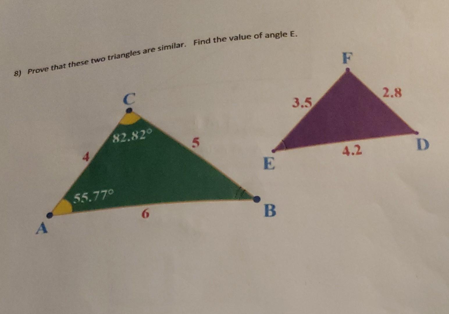 Solved prove that these two triangles are similar. Find the | Chegg.com