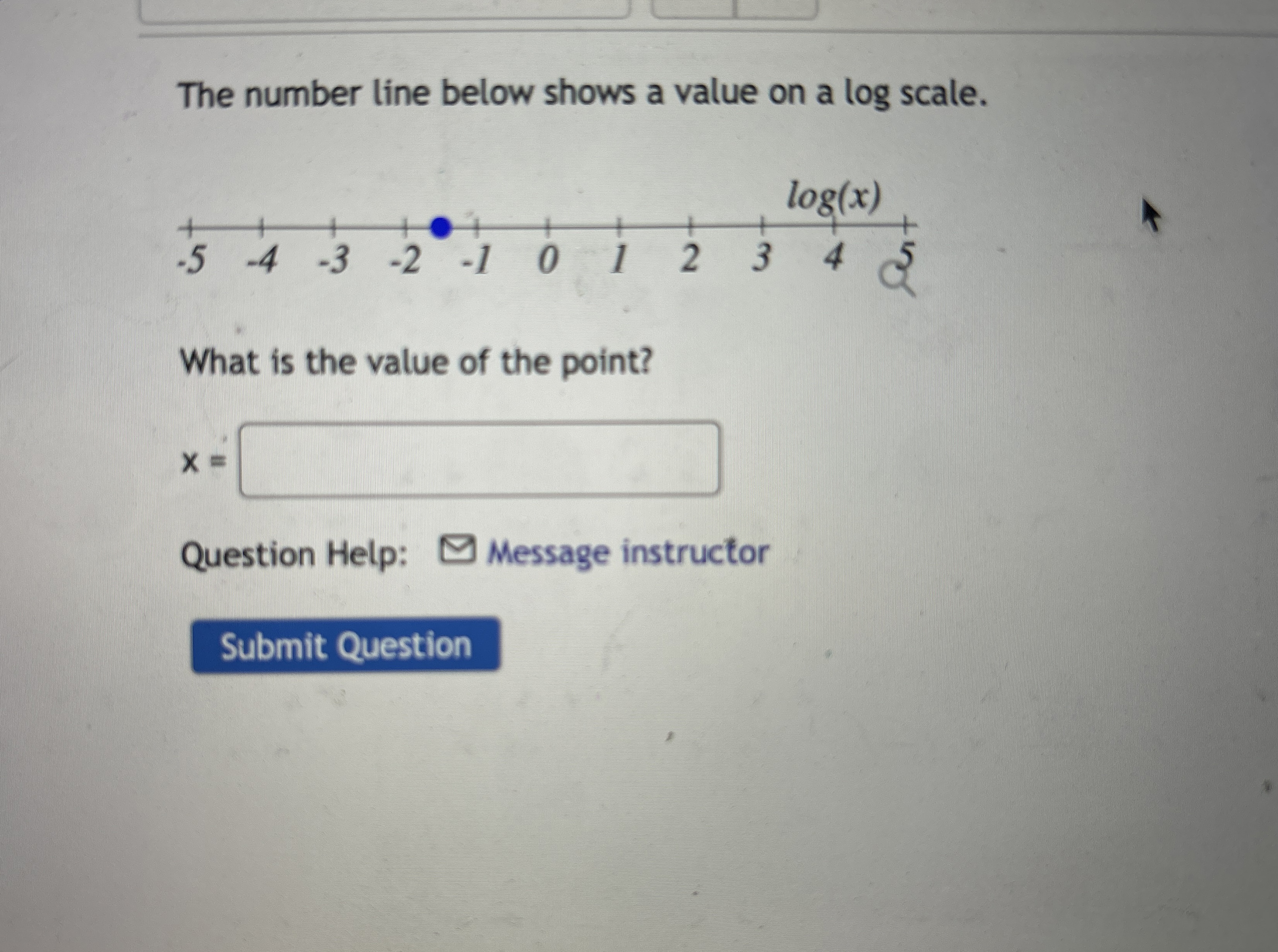 Solved The number line below shows a value on a log | Chegg.com