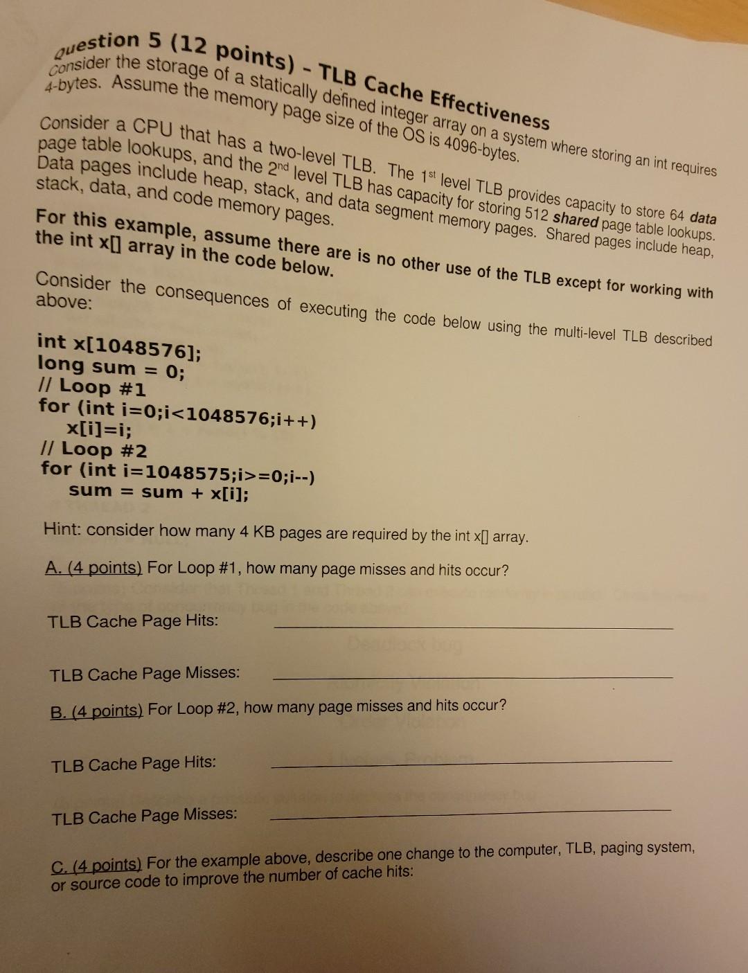 question 5 (12 points) - TLB Cache Effectiveness | Chegg.com