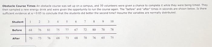 Solved Obstacle Course Times An obstacle course was set up | Chegg.com