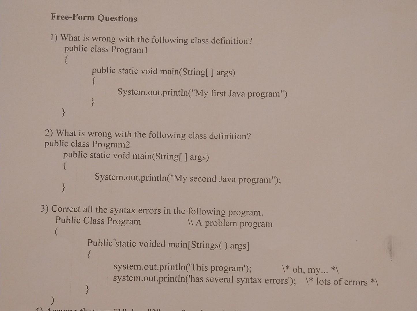 Solved 1) What is wrong with the following class definition? | Chegg.com