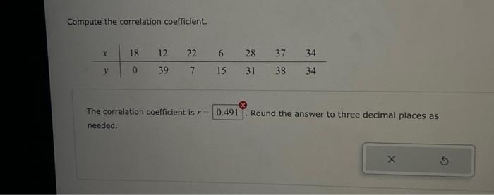 Solved Compute the correlation coefficient. X y 18 0 12 39 | Chegg.com