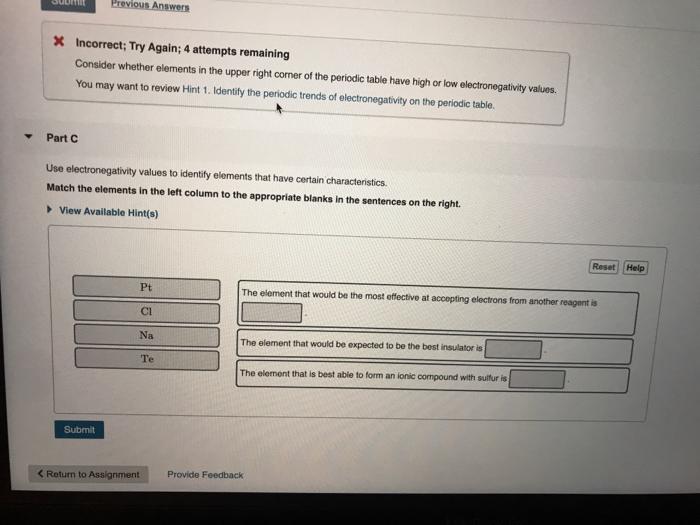 Solved Part B Arrange The Following Elements In Order Of | Chegg.com