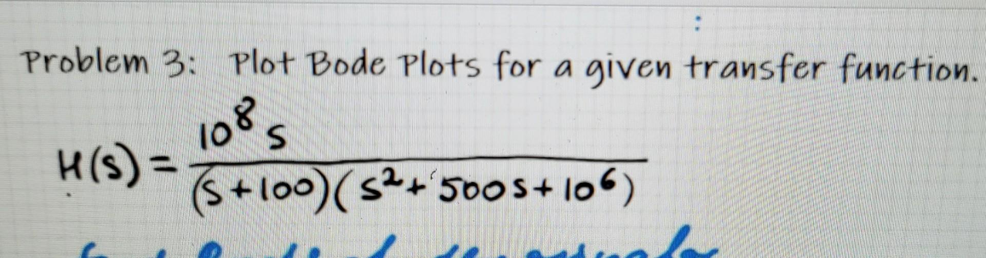 Solved Problem 3: Plot Bode Plots for a given transfer | Chegg.com