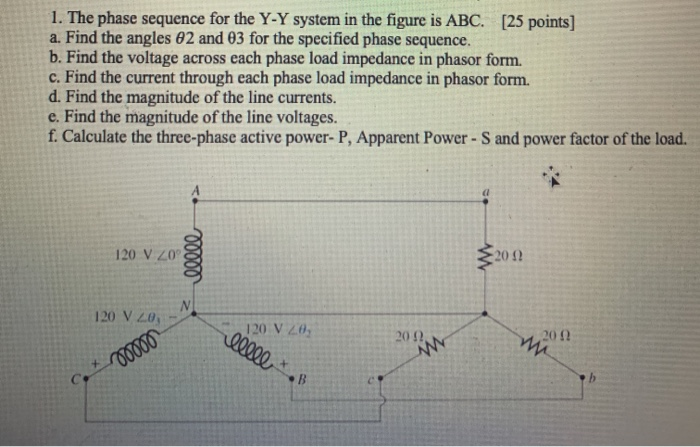 Solved 1. The phase sequence for the Y-Y system in the | Chegg.com