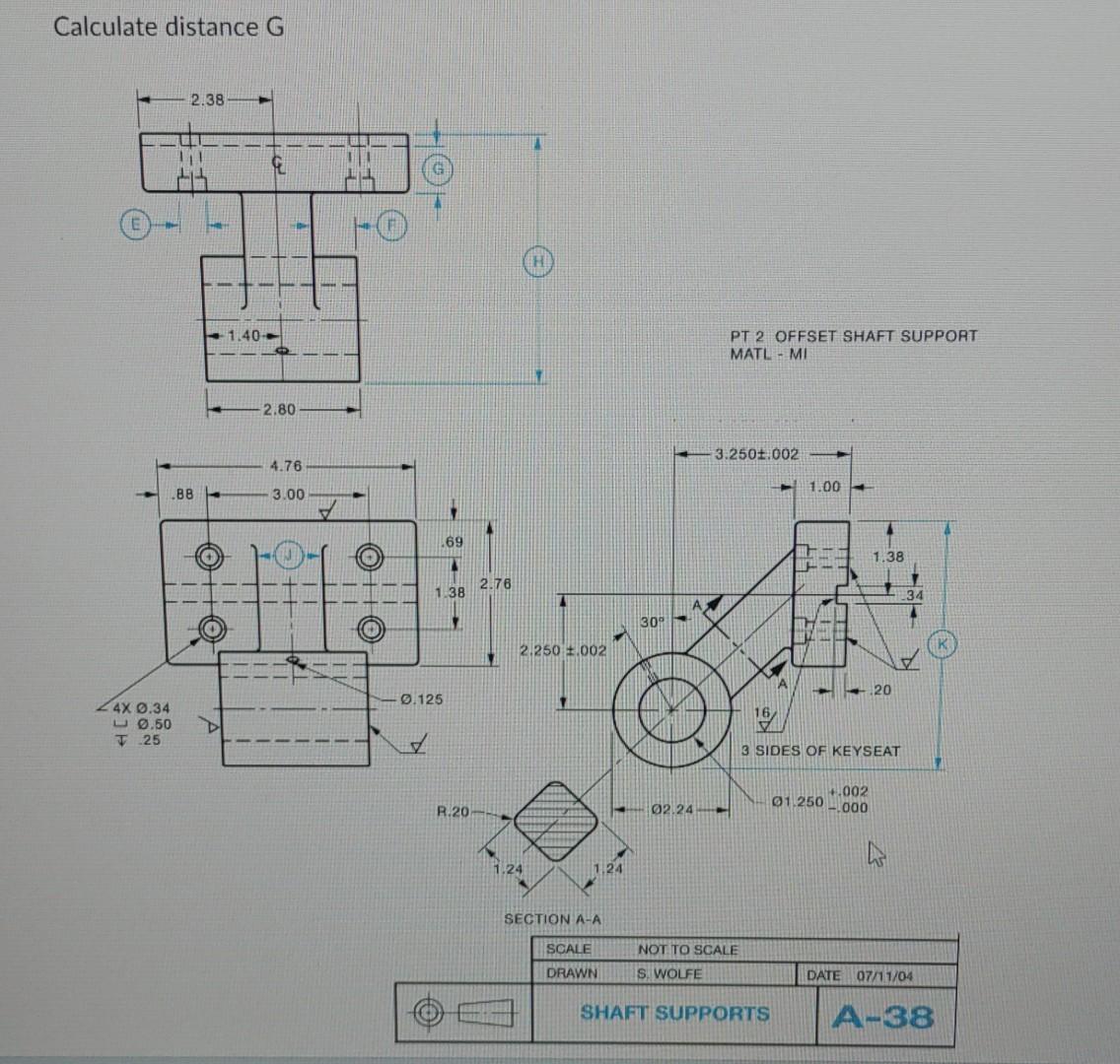 Solved Calculate distance G PT 2 OFFSET SHAFT SUPPORT MATL - | Chegg.com