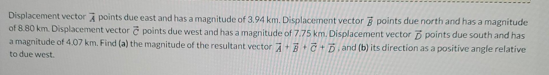 Solved Displacement vector Ā points due east and has a | Chegg.com