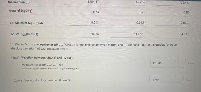 Mg(s)+12O2→MgO(s) (3pts) Run 3: ΔH∗f(MgO)(kJ/mol) | Chegg.com