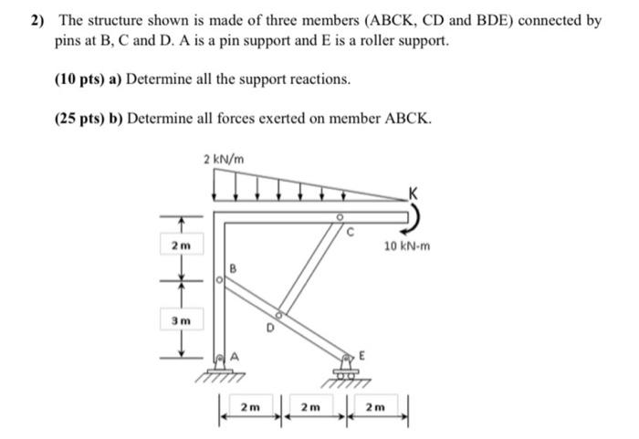 Solved 2) The structure shown is made of three members | Chegg.com