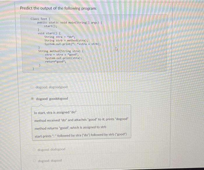 Solved Predict the output of the following program, Class | Chegg.com