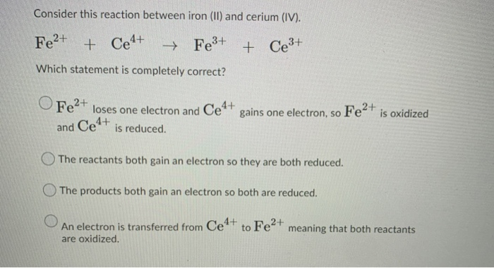 Solved Consider This Reaction Between Iron Ii And Cerium