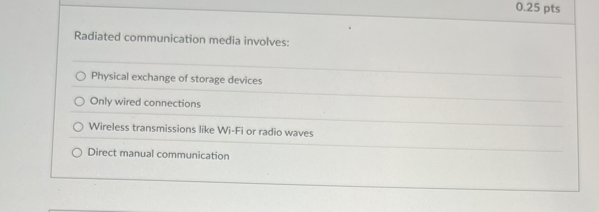 Solved 0.25 ﻿ptsRadiated communication media
