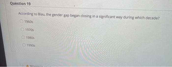 Solved Question 19 According To Blau, The Gender Gap Began | Chegg.com