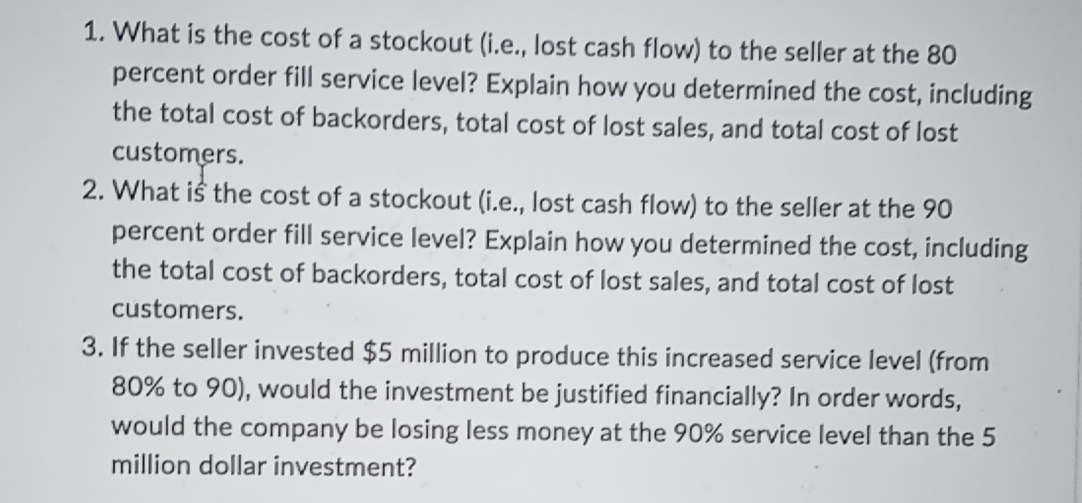 Solved What Is The Cost Of A Stockout (i.e., ﻿lost Cash | Chegg.com