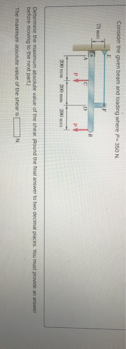 Solved Consider the given beam and loading where P= 350 N. | Chegg.com