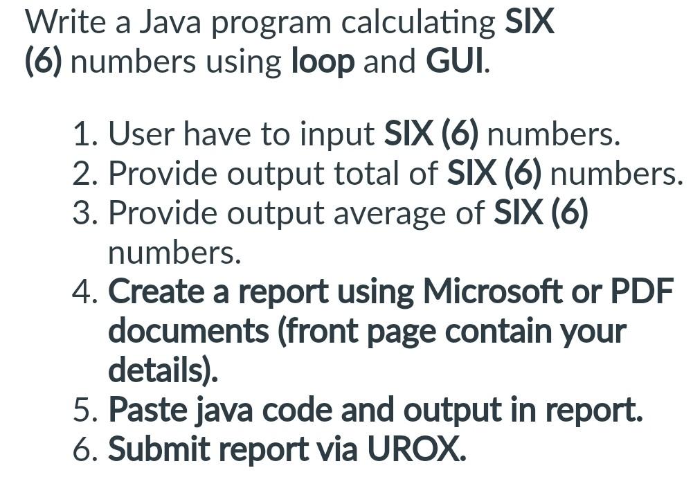 Solved Nrite A Java Program Calculating SIX 6) Numbers Using | Chegg.com