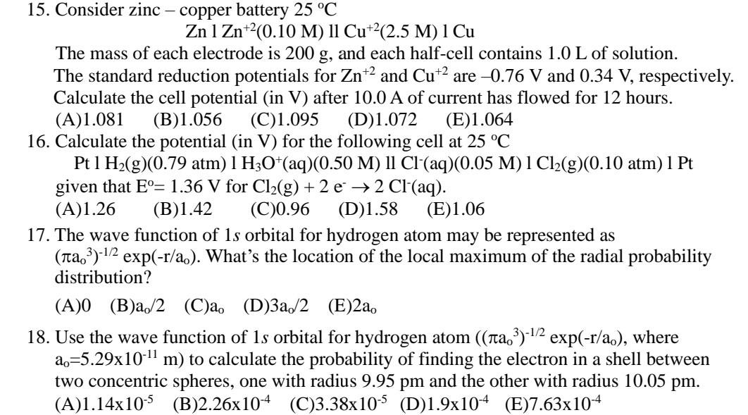 Solved 15. Consider zinc copper battery 25∘C