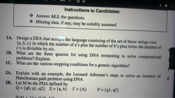 Solved Instructions to Candidates: Answer ALL the questions. | Chegg.com