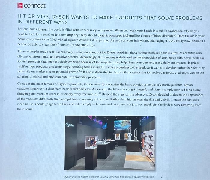 Solved HIT OR MISS, DYSON WANTS TO MAKE PRODUCTS THAT SOLVE | Chegg.com