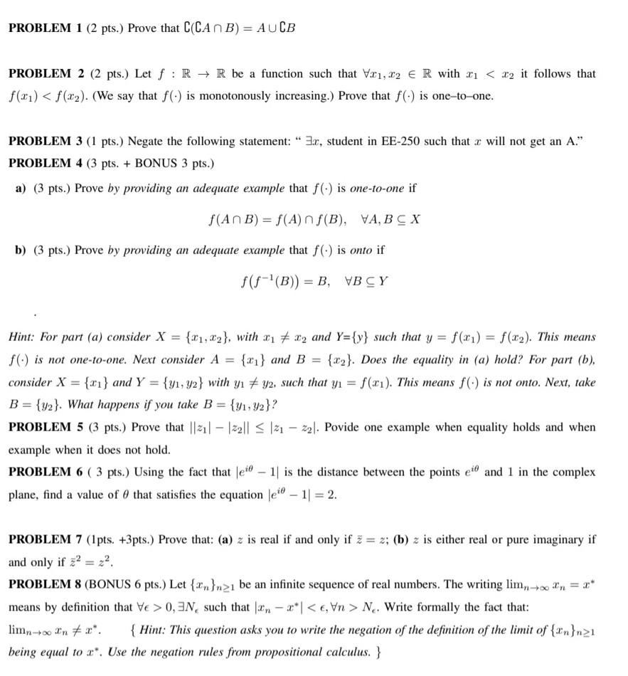 Solved PROBLEM 1 ( 2 Pts. ) Prove That ∁(∁A∩B)=A∪∁B PROBLEM | Chegg.com