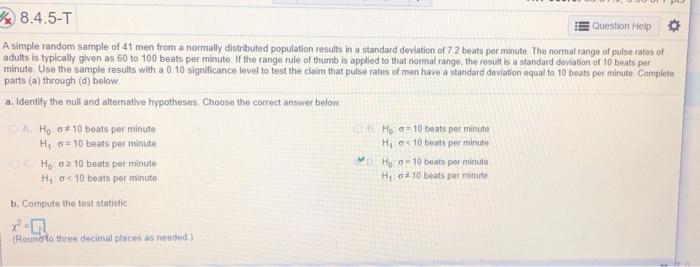 Solved 8.4.5-T Question Help A simple random sample of 41 | Chegg.com