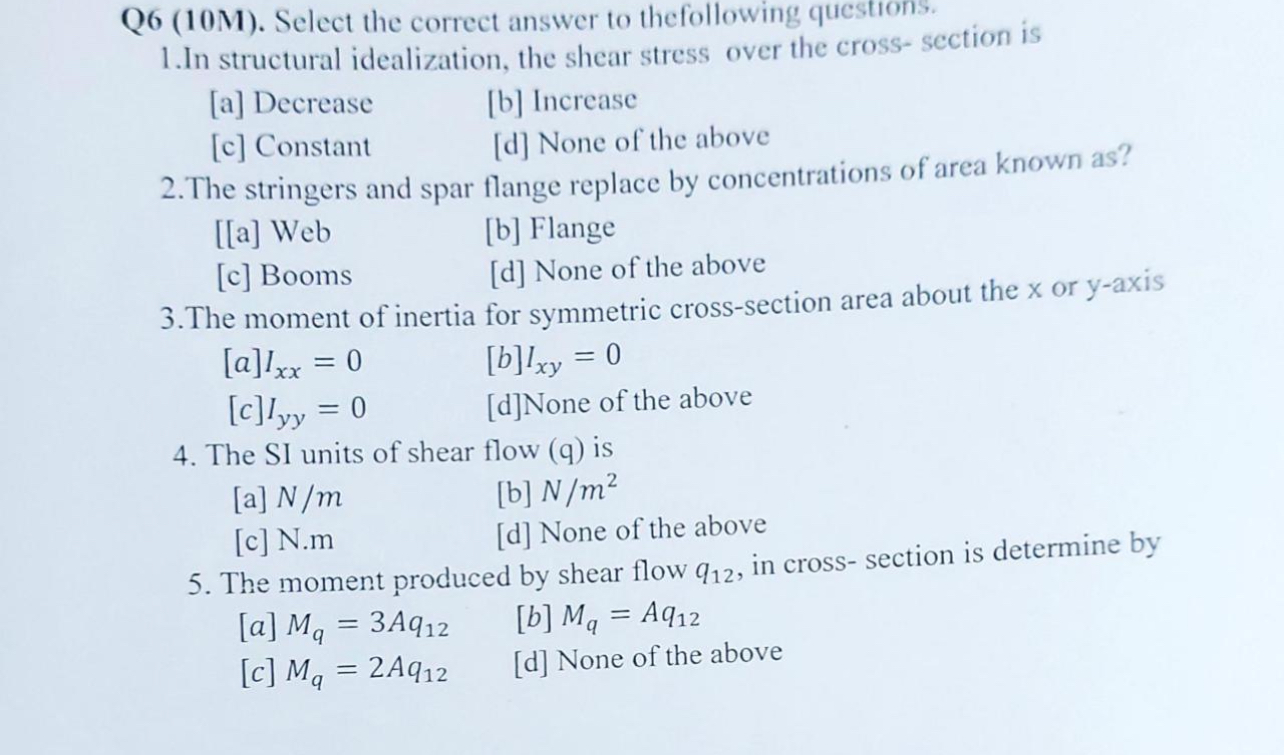 Solved Q6 (10M). ﻿Select the correct answer to thefollowing | Chegg.com