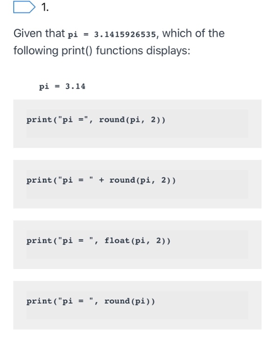 Solved D 1 Given That Pi 3 Which Of The Fo Chegg Com