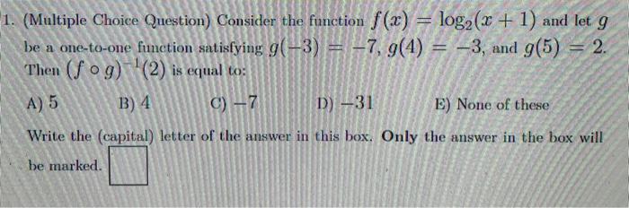 Solved 1. (Multiple Choice Question) Consider The Function | Chegg.com