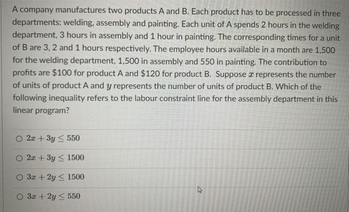 Solved A Company Manufactures Two Products A And B. Each | Chegg.com