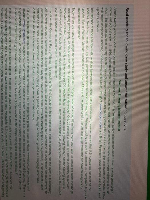 Solved Read carefully the following case study and answer | Chegg.com