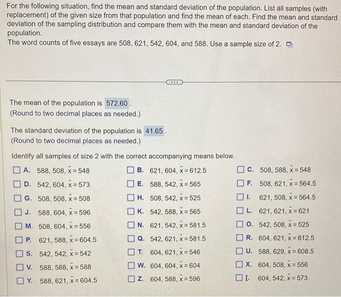 Solved - identify all samples of size 2 with the correct | Chegg.com