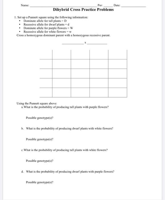 Date Name Per Dihybrid Cross Practice Problems 1 Chegg Com