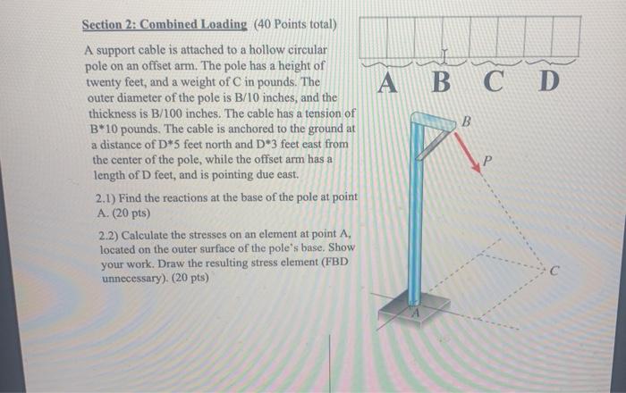 Solved A B C D B Section 2: Combined Loading (40 Points | Chegg.com