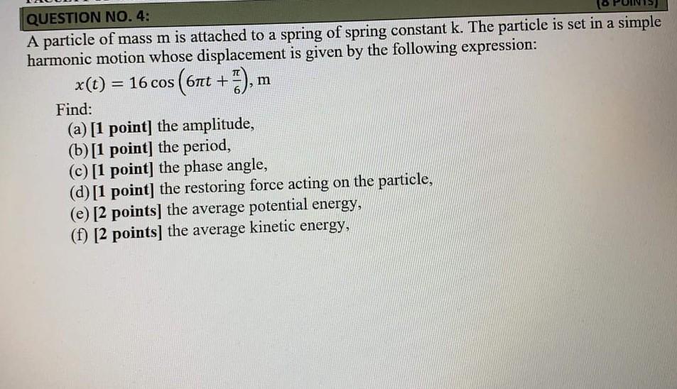 Solved m QUESTION NO. 4: A particle of mass m is attached to | Chegg.com