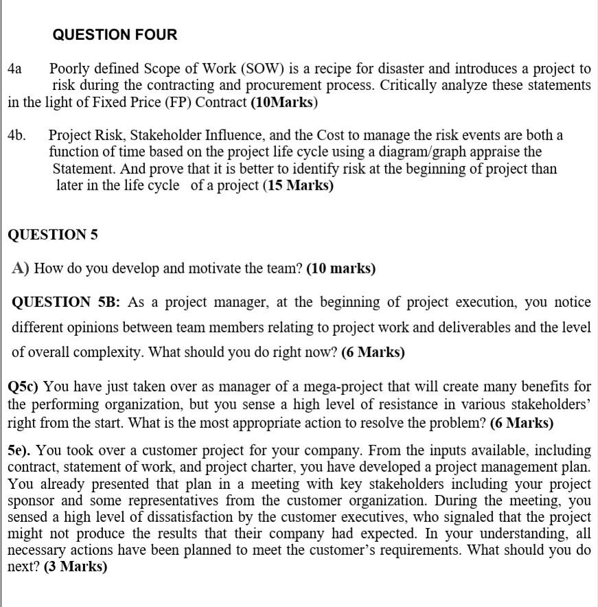 Solved QUESTION FOUR 4a Poorly defined Scope of Work (SOW) | Chegg.com