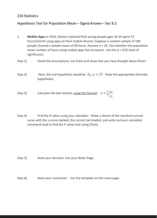 Solved 210 Statistics Hypothesis Test for Population Mean - | Chegg.com