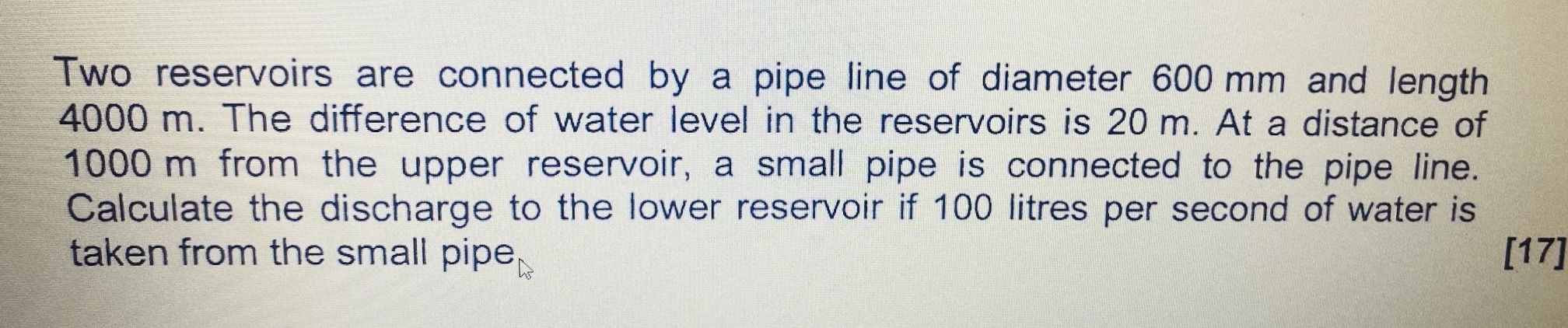 Two reservoirs are connected by a pipe line of | Chegg.com