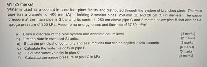 Solved a Q1 [25 marks] Water is used as a coolant in a | Chegg.com