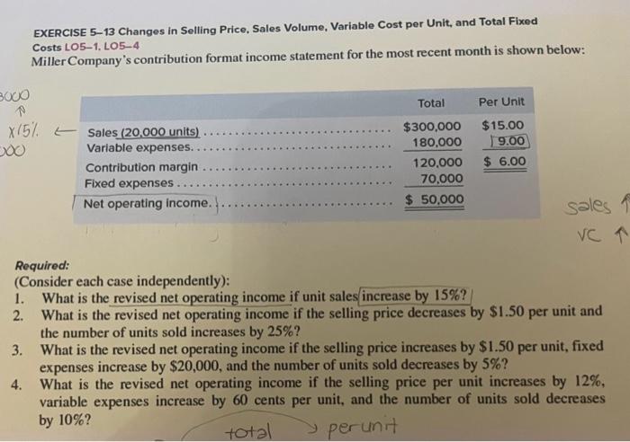 EXERCISE 5-13 Changes in Selling Price, Sales Volume, | Chegg.com