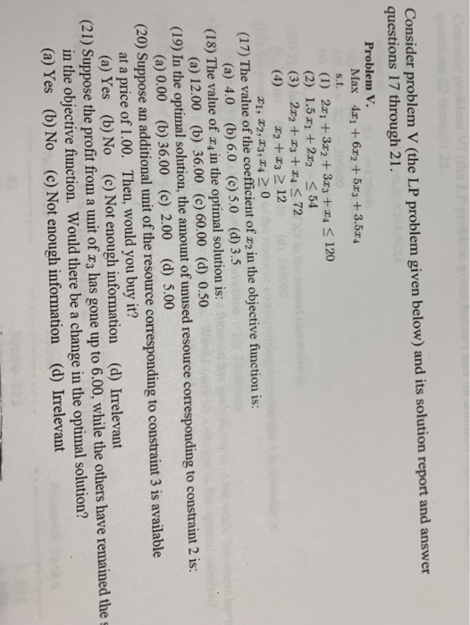 Solved Consider problem V (the LP problem given below) and | Chegg.com